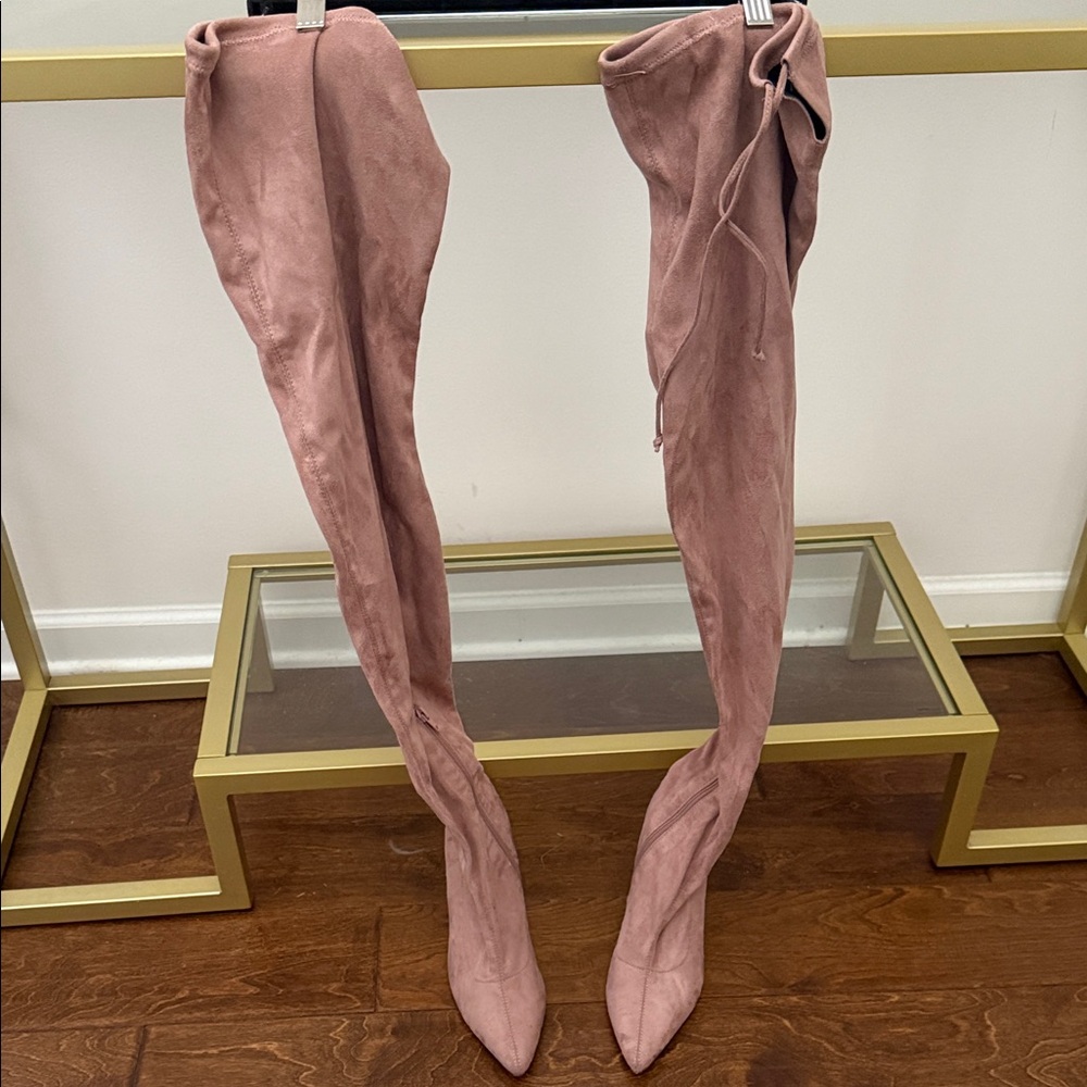Elegant Blush Pink Over-the-Knee Boots